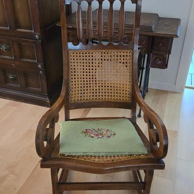 Antique Pennsylvania Wood & Cane Rockin Chair