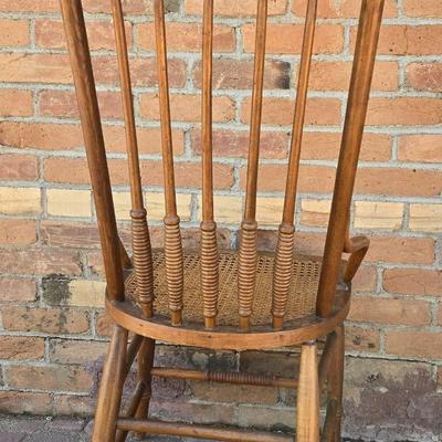 Beautiful Antique Spindle Wood & Cane Seat Chair