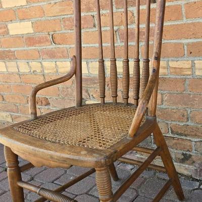 Beautiful Antique Spindle Wood & Cane Seat Chair
