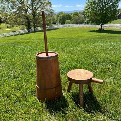 Primitive Butter Churn & Milking Stool (LR-RG)