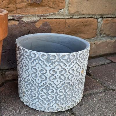 (2) Ceramic and (1) Chalkware Gardening Pots
