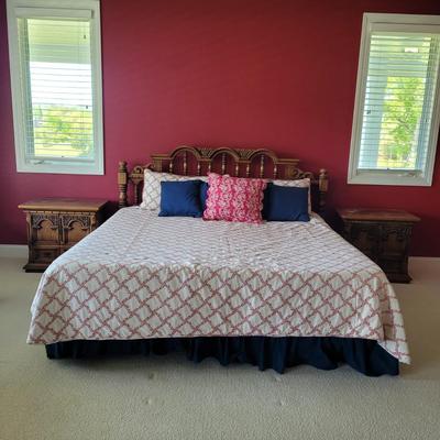 King Size Headboard & Link-Taylor Night Stands Plus Bedding (P-CE)