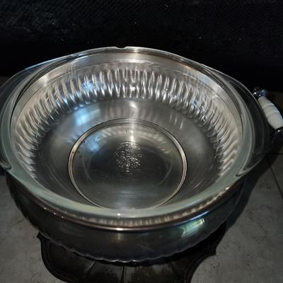 Silver plated chaffing dish with pyrex bowl