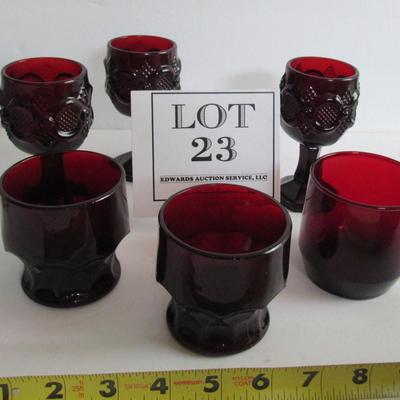 Lot of Ruby Red Wines and Cocktail Glasses
