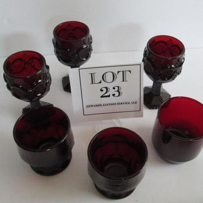 Lot of Ruby Red Wines and Cocktail Glasses