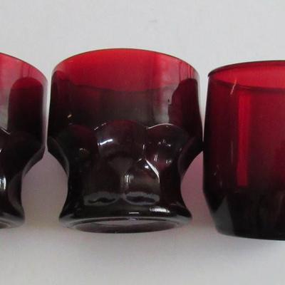 Lot of Ruby Red Wines and Cocktail Glasses