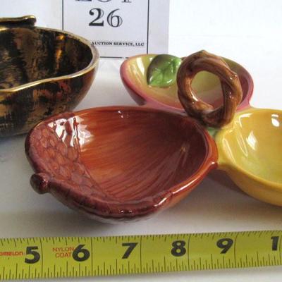 Vintage Stangl Black Gold Apple Shaped Bowl and Pottery 3 Part Relish Dish