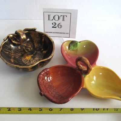 Vintage Stangl Black Gold Apple Shaped Bowl and Pottery 3 Part Relish Dish