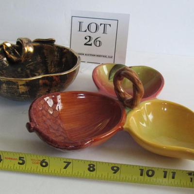 Vintage Stangl Black Gold Apple Shaped Bowl and Pottery 3 Part Relish Dish