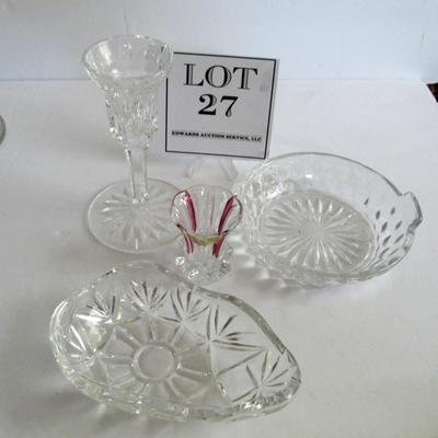 Waterford Candlestick, West German Lead Crystal Toothpick Holder, Fostoria American Lemon Dish, Glass Dish