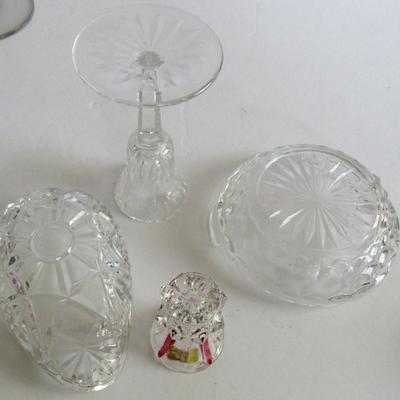 Waterford Candlestick, West German Lead Crystal Toothpick Holder, Fostoria American Lemon Dish, Glass Dish
