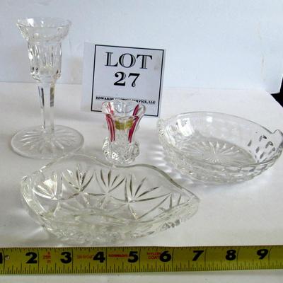 Waterford Candlestick, West German Lead Crystal Toothpick Holder, Fostoria American Lemon Dish, Glass Dish