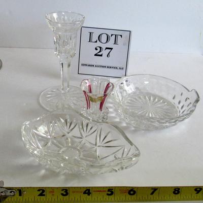 Waterford Candlestick, West German Lead Crystal Toothpick Holder, Fostoria American Lemon Dish, Glass Dish