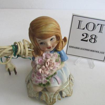 Cute Older Little Girl Night Light, Porcelain Bisque, Works