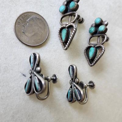 Sterling Turquoise Screwback earrings - 2 pair