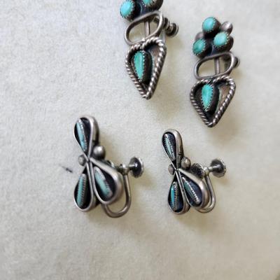 Sterling Turquoise Screwback earrings - 2 pair