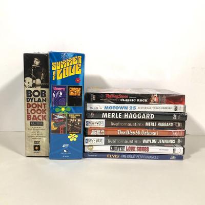 LOT 6: NIP Music DVDs - Bob Dylan Don't Look Back, Elvis the Great Performances, Summer of Love 4-Pack & More