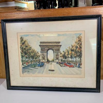 LOT 69: Notre Dame Cathedral & Arc De Triomphe by G. Ducollet Framed Signed Prints