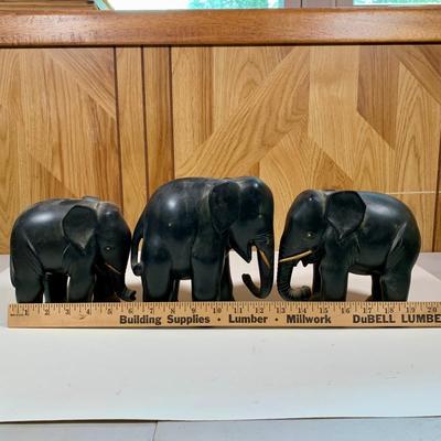 LOT 71: Hand Carved Ebony Wood African Elephant Collection