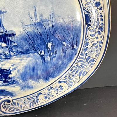 LOT 147: Two Large Pieces of Delft Porcelain - Scenic Wall Plaque and Jester Bowl