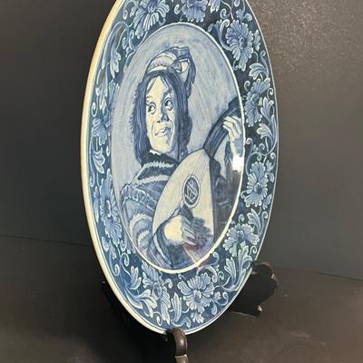 LOT 147: Two Large Pieces of Delft Porcelain - Scenic Wall Plaque and Jester Bowl