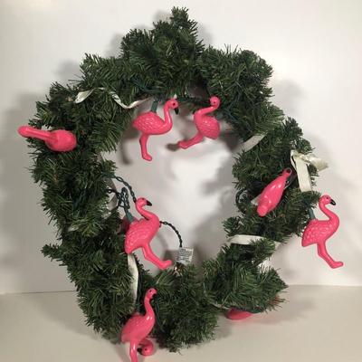 LOT 169: Decorative Flamingo Collection - Cookie Jar, Crossings Sign, Wind Chimes, Wreath & More