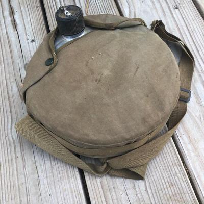 LOT 187: Vintage Military Collection - Bag Marked 1940, Canteen w/ Pouch, Jersey Blues Patch Shirt