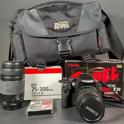 LOT 201: Cannon Rebel Eos T2i w/ Cannon EF 75-300mm Zoom Lens, Cannon Bag & More