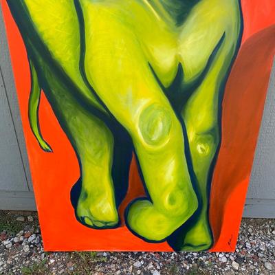 LOT 228: Large Neon Elephant Painting on Canvas Signed by Artist
