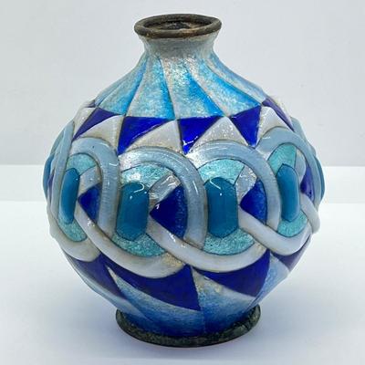LOT 241: Beautiful Vintage / Antique Art Deco Enamel over Copper Vase - Possibly by Camille Faure Limoges France