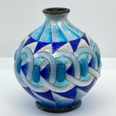 LOT 241: Beautiful Vintage / Antique Art Deco Enamel over Copper Vase - Possibly by Camille Faure Limoges France