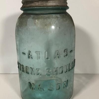 LOT 270: Vintage Blue Glass Mason Jars - Atlas & Ball