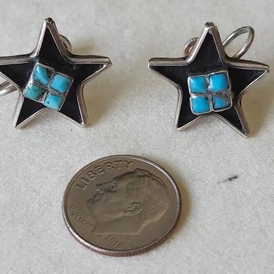 Zuni inlaid turquoise star earrings