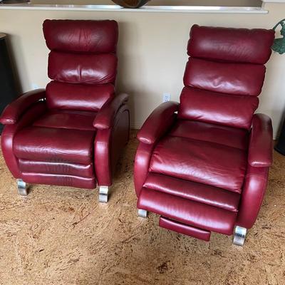 2 Burgundy Leather Recliners