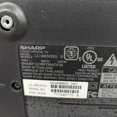 Sharp LC26DV22U 26-Inch LCD TV with Built-In DVD Player & Remote