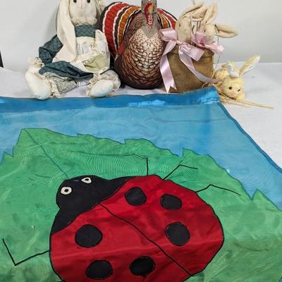 Stuffed Animals & Lady Bug Flag