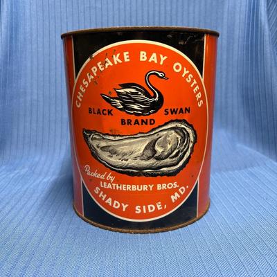 Vintage Gallon Black Swan Oyster Can ~ Shady Side, MD