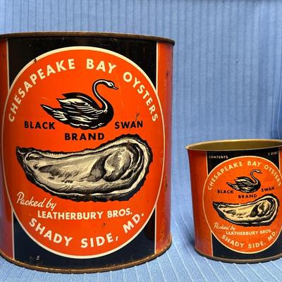 Vintage Oyster Cans - Gallon + Pint Black Swan ~ Shady Side, MD