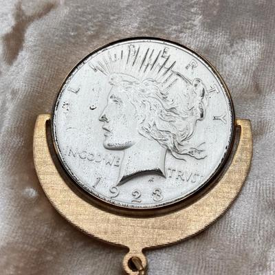 LOT 370: 1923 Silver Peace Dollar Coin with Gold Tone Key Chain