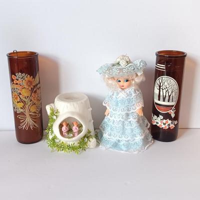 Vintage 1970's era Candles and beautiful lace dressed doll