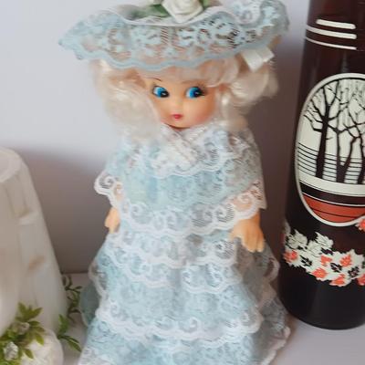 Vintage 1970's era Candles and beautiful lace dressed doll