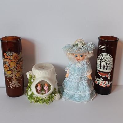 Vintage 1970's era Candles and beautiful lace dressed doll