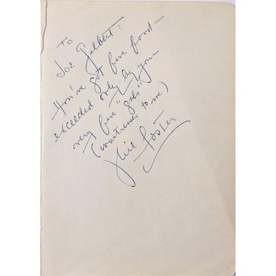 Julie Foster Signed Note