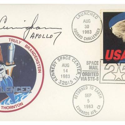 USPS/NASA ST-8 (Challenger) Walt Cunningham signed Flight Cover. GFA Authenticated