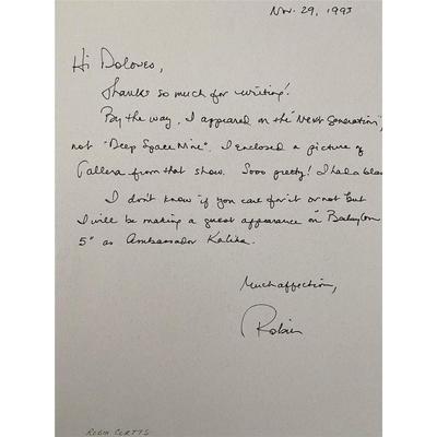 Robin Curtis signed personal letter