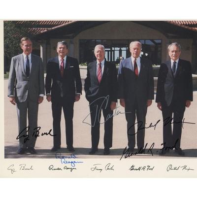 5 American Presidents signed photo. GFA Authenticated