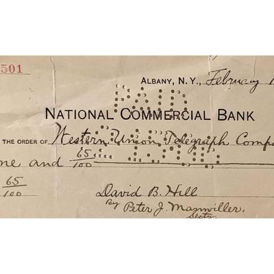 David B. Hill Signed Check 1906