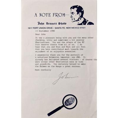 John Bennett Shaw Signed Letter