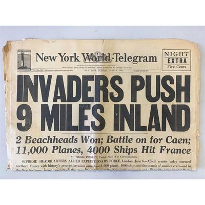 New York World-Telegram Original 1944 Vintage Newspaper