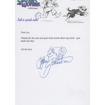 Lynn Johnston signed note